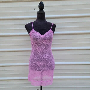 Victoria’s Secret Lingerie Purple Lace Nightie Drop Cross Back Chemise sz S